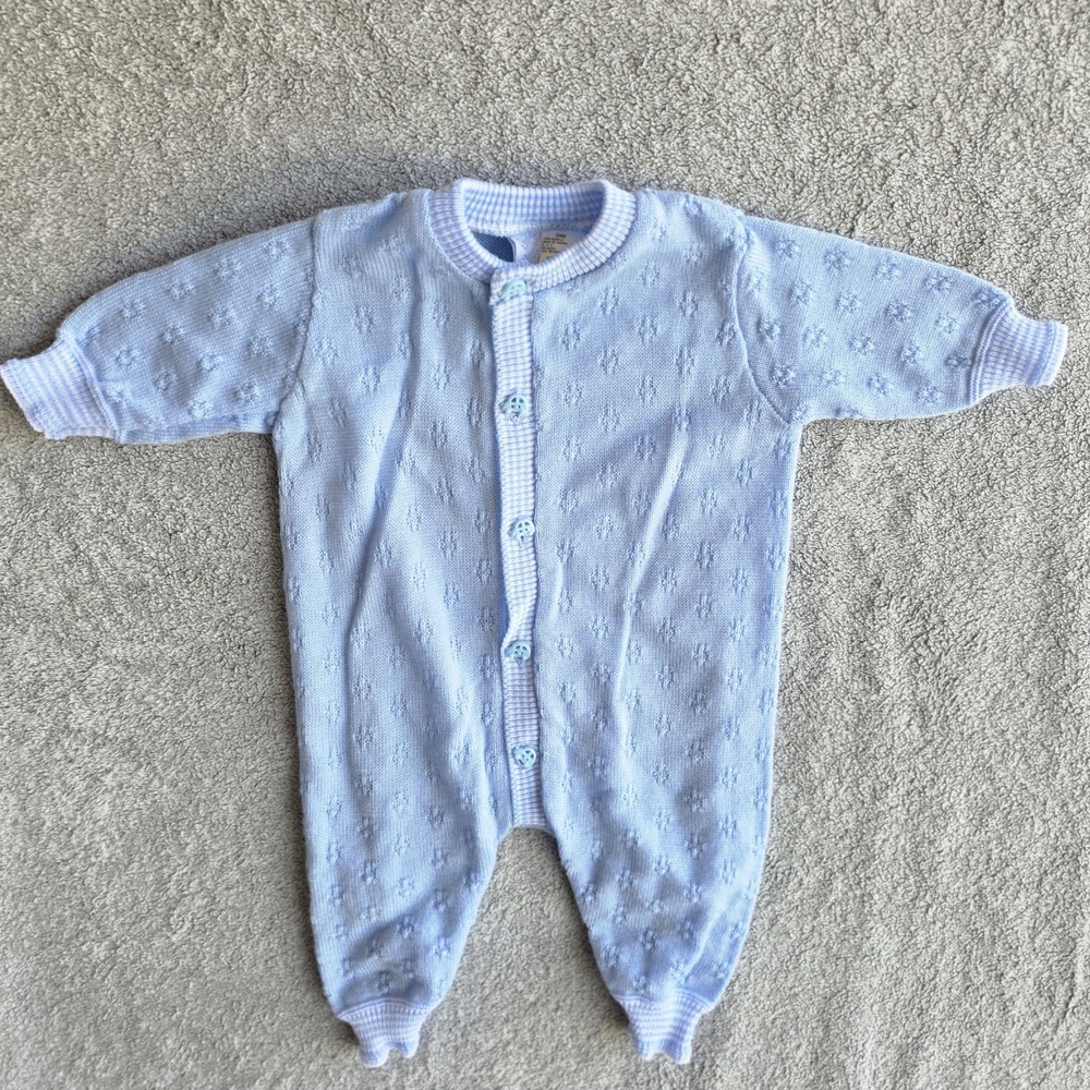 Little Miracles Blue Knit One Piece Baby Boy‎ 6-9 Mos